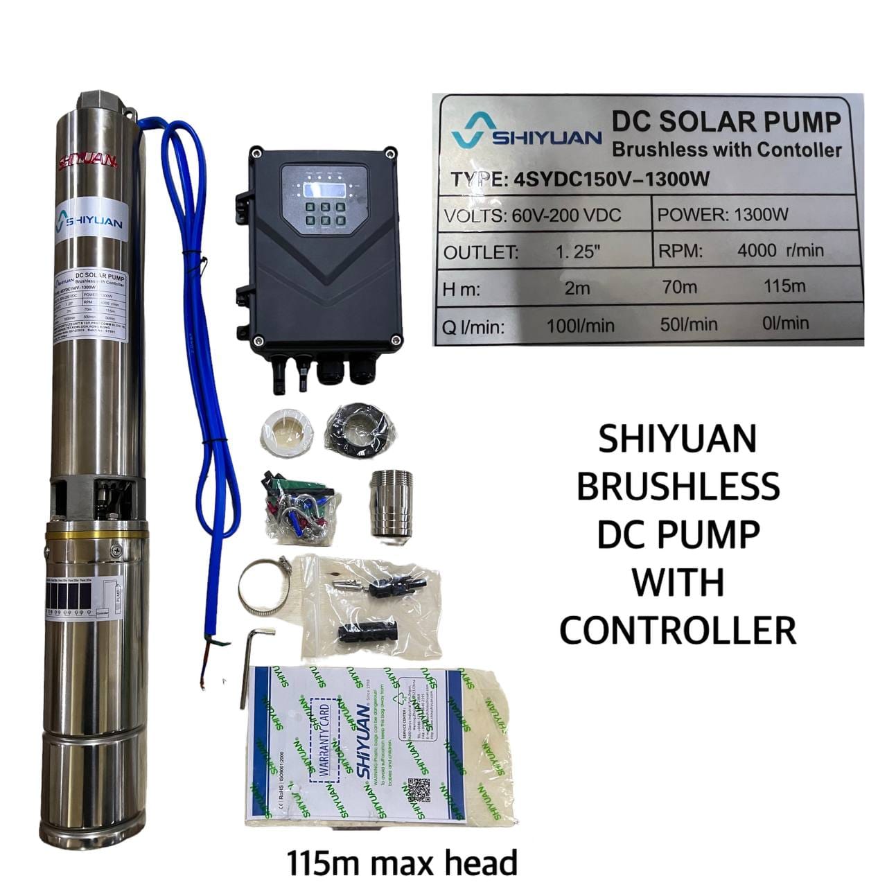 1.3kW 115m | 6m³/h Shiyuan Solar Borehole Pump – 1.25″ Submersible Deep Well Pump - Image 2